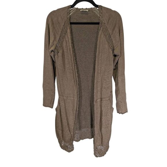 Wrap London Cardigan Size Linen Cotton Open-front Long Sleeve Brown Women's Size - Picture 1 of 5